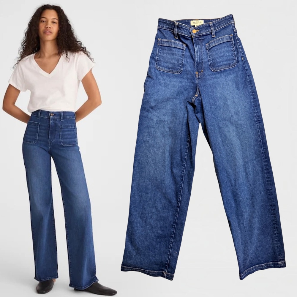 Madewell Curvy Emmett Wide-Leg Patch Pocket Jeans Blue 28T